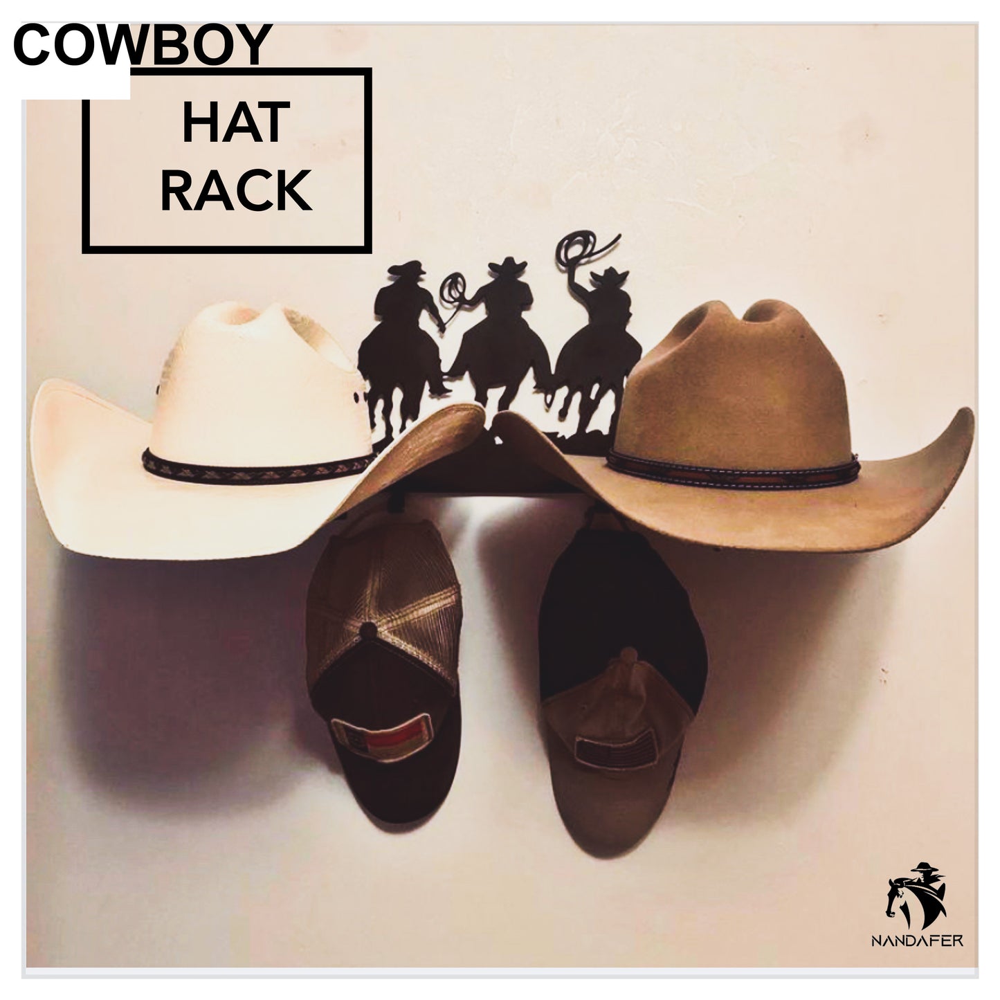 Nandafer Cowboy Hat Rack for Wall, Cowboy Hat Holder Stand, Cowboy Hat Hanger, Wall Organizers and Storage, Western Home Decor.