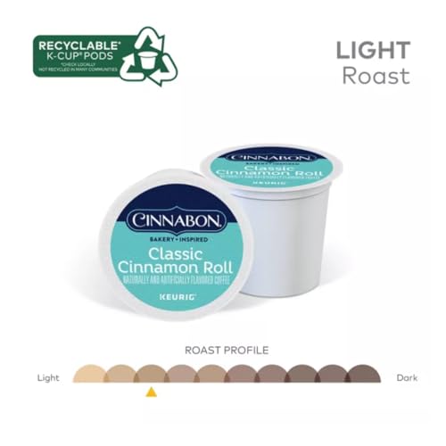 Cinnabon Sweet and Creamy Cinnamon Roll Coffee, Classic Cinnamon Roll Keurig Single-Serve K-Cup Pods, Light Roast Coffee + Bonus coffee stencils latte art,1 box 24 count (ct) pods