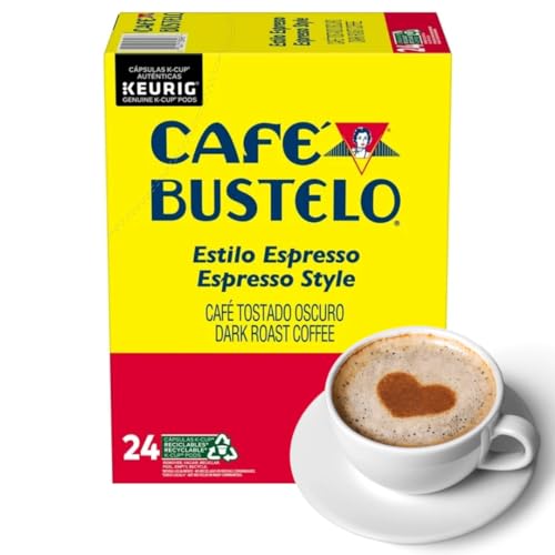 Cafe Bustelo Espresso K cups Bundle with Coffee Stencils, Single-Serve Dark Roast Estilo, Espresso Style Coffee for Keurig Brewers 1 box 24 count (ct) pods + Bonus coffee stencils latte art