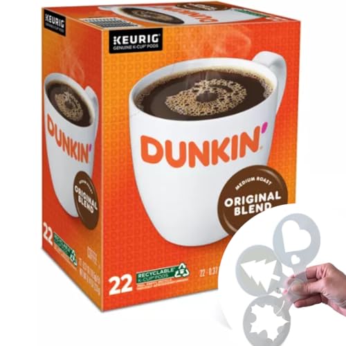 Dunkin' Original Blend Coffee Medium Roast, Keurig K-Cup Pods Bundle with coffee stencils, Single-Serve Keurig K-Cup Pods,1 box 24 count (ct) pods + Bonus coffee stencils latte art