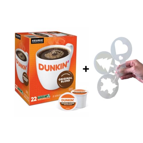 Dunkin' Original Blend Coffee Medium Roast, Keurig K-Cup Pods Bundle with coffee stencils, Single-Serve Keurig K-Cup Pods,1 box 24 count (ct) pods + Bonus coffee stencils latte art