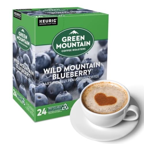 Blueberry K Cups Bundle with Coffee Stencils, Single-Serve Wild Blue Berry Flavored Light Roast KCups for Keurig Brewers, Green Mountain Blueberry, 1 box 24 count (ct) pods + Bonus coffee stencils latte art