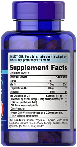 Puritan's Pride Extra Strength Omega-3 Fish Oil 1500 Mg 450 Mg Active Omega-3 Softgels, 60 Count