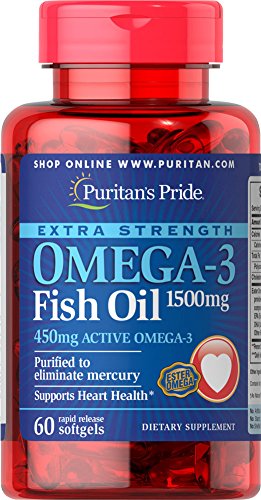 Puritan's Pride Extra Strength Omega-3 Fish Oil 1500 Mg 450 Mg Active Omega-3 Softgels, 60 Count