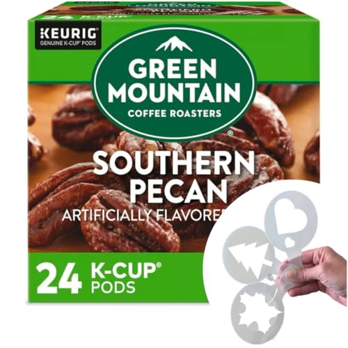 Southern Pecan Single-Serve K-Cup pods, Light Roast Coffee Bundle with coffee stencils, Single-Serve Keurig K-Cup Pods, 1 box 24 count (ct) pods + Bonus coffee stencils latte art