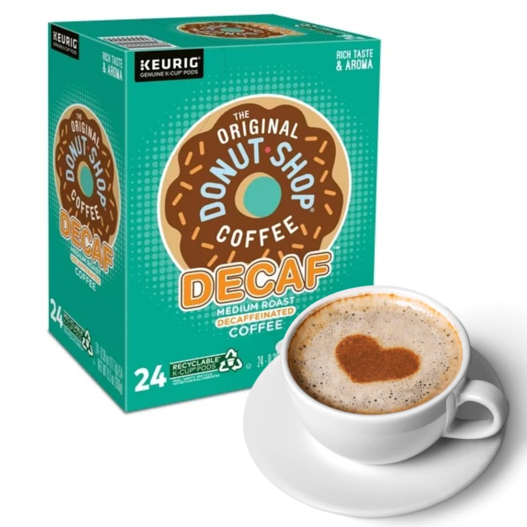 Donut Shop Decaf, K-Cup Pods, Medium Roast, 24 Count For Keurig Brewers & Bonus coffee stencils latte art, Medium Roast Decaffeinated Coffee, 1 box 24 count (ct) pods