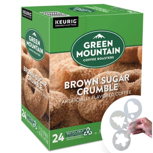 Brown Sugar Crumble Coffee K-Cups, Coffee Roasters Brown Sugar Crumble Keurig Single-Serve K-Cup pods, Medium Roast Coffee + Bonus coffee stencils latte art,1 box 24 count (ct) pods