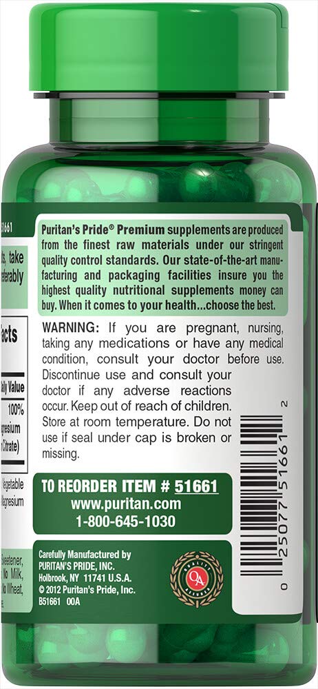 Puritan's Pride Triple Magnesium Complex 400 Mg Rapid Release Capsules, 60 Count