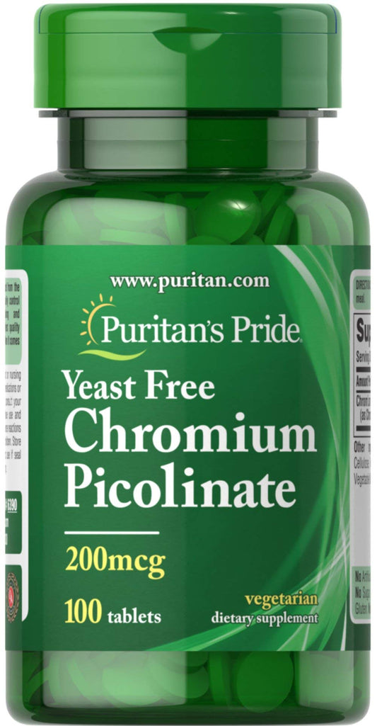 Puritan's Pride Chromium Picolinate 200 mcg Yeast Free Tablets, 100 Count